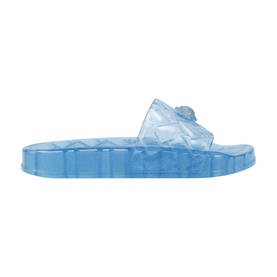 Kurt Geiger London blue translucent jelly slide sandal with embellished strap detail and chunky flatform sole