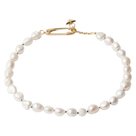 White baroque freshwater pearl bracelet with gold-tone safety pin clasp and chain extender