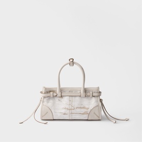 Prada Accessories white structured tote bag with double top handles, silver-tone hardware, and contrast stitching detail