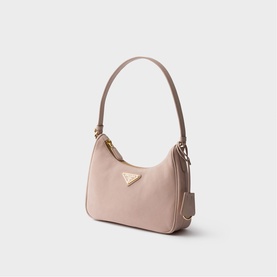 Prada Accessories powder mini shoulder bag with gold triangle logo hardware and single top handle, no model