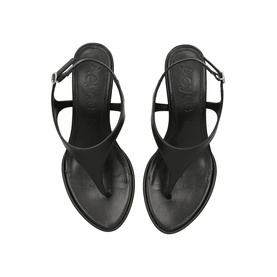 Aeyde Roose Wedges in black leather, overhead view showing T-bar strap design with ankle buckle fastening and wedge heel