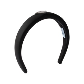 Prada Accessories black padded headband with silver-tone logo plaque detail