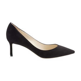Jimmy Choo black suede pointed-toe kitten heel court shoes with cream leather lining