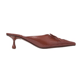 Jimmy Choo red croc-embossed leather pointed-toe mule with sculpted kitten heel, side profile view