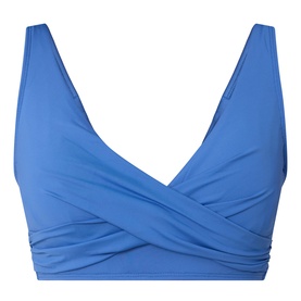 Sea Level Essentials Cross Front Tie Back Bikini Top in Denim Blue, V-neckline with twisted front detail and wide straps