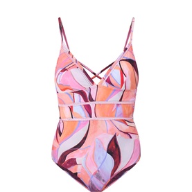 Neon Wave Cross-Back Swimsuit