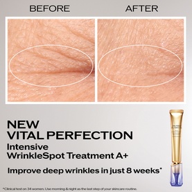 Shiseido Vital Perfection Intensive WrinkleSpot Treatment A+ before and after skin comparison showing reduced deep wrinkles after 8 weeks