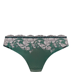 Wacoal Modern Affair Briefs in green with floral lace trim at waist, mesh fabric panel and satin stretch back detail