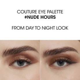 Model with Couture Eye Palette in Nude Hours showing day-to-night eye look with warm bronze tones and defined lashes