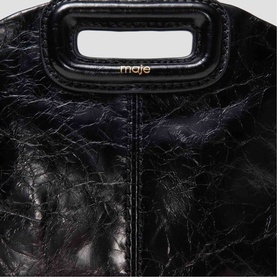 Maje bag in red crinkled leather with structured top handles and gold logo detail