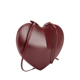 Alaia Le Coeur Crossbody Bag in Rouge Grenat, heart-shaped shiny calf leather with silver-tone hardware and adjustable crossbody strap