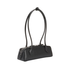Alaia Noir leather shoulder bag with elongated looped handles and silver-tone zip fastening, structured rectangular silhouette