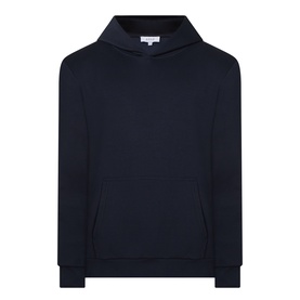 Arne navy hoodie with kangaroo pocket, ribbed cuffs and hem, and adjustable drawstring hood