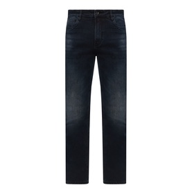 Arne Slim-Leg Jeans in Midnight Blue, mid-rise with five-pocket styling, dark wash finish and clean hems in stretch denim