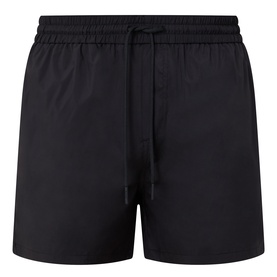 Arne Essential Drawstring Swim Shorts in black with elasticated waistband, adjustable drawstring, and clean hems.