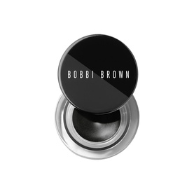 Bobbi Brown Long-Wear Gel Eyeliner in Black Ink, open pot showing dark gel formula with branded lid