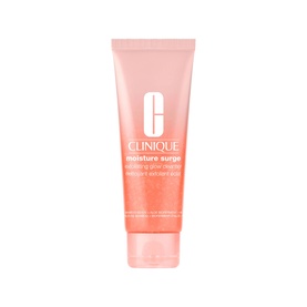 Clinique Moisture Surge Exfoliating Pore Minimizer in a peach-pink squeeze tube with white cap