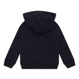 Gant Shield Pocket Hoodie in Evening Blue, back view, fixed hood, ribbed trims, 100% cotton children's sweatshirt