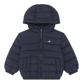 Gant Evening Blue children's hooded puffer jacket with zip fastening and quilted panels