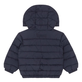 Gant children's Evening Blue quilted puffer jacket, back view, detachable hood and elasticated hem, 100% polyester