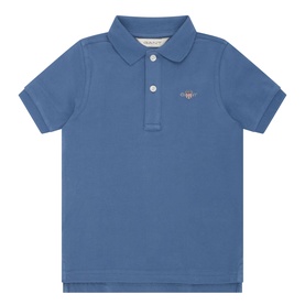 Gant Shield Piqu&eacute; Polo Shirt in Salty Sea blue, short sleeves, classic collar, button fastening, embroidered shield logo on chest
