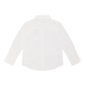 Gant Shield Oxford Shirt in white, rear view showing box pleat, locker loop, long sleeves, single cuffs and button fastening