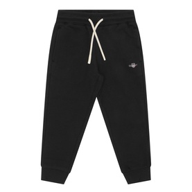 Gant Shield Sweat Pants in black with cream drawstring waistband, ribbed cuffs, and embroidered shield logo
