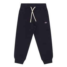 Gant Shield Sweat Pants in Evening Blue with cream drawstring waistband, ribbed cuffs, and embroidered shield logo