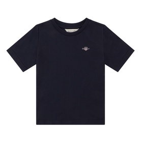 Gant Shield Solid T-Shirt in Evening Blue, round neckline, short sleeves, embroidered shield logo on chest, 100% cotton children's tee.