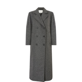 House of Dagmar charcoal grey wool coat, double-breasted with notch lapels and long line silhouette