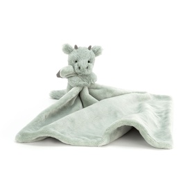 Jellycat light green dragon soother with soft plush security blanket and embroidered facial features, suitable for babies