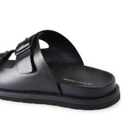 KG by Kurt Geiger black leather double-strap buckle sandals with chunky flatform sole, rear three-quarter view