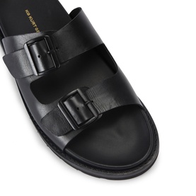 KG by Kurt Geiger black leather double buckle strap sandals with moulded footbed, top-down view