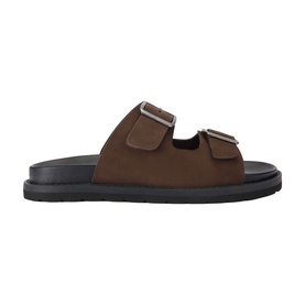 KG by Kurt Geiger brown nubuck double-buckle strap slide sandals with black chunky sole