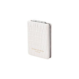 Aspinal of London Chalk White croc-embossed compact pocket mirror with gold logo detail and silver-tone hinge