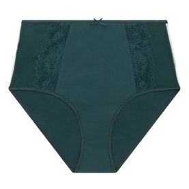 Mey Fabulous Lace Waist Briefs in Mystic Jade, high-rise cut with lace side inserts and bow detail at waistband.