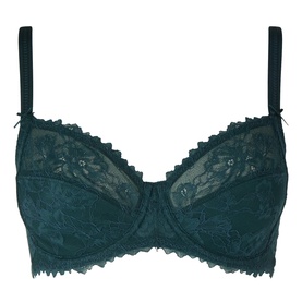 Mey Fabulous Lace Under-Wired Bra in Mystic Jade with floral lace cups, decorative wide straps, and lace-overlaid bridge with bow detail.