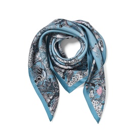 Aspinal of London sky blue silk scarf with floral and butterfly print, twisted into a diamond fold
