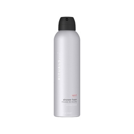 Rituals Sport Shower Foam aerosol can in white with black cap and coral accent label, men's body care shower foam