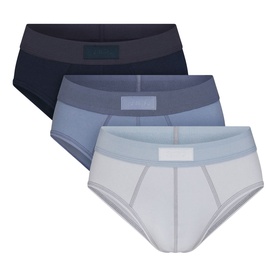 Skims Briefs 3Pk in Nimbus Multi, set of three men's briefs in navy, slate blue, and light grey with branded waistbands