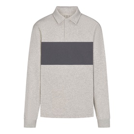 Skims light heather grey long-sleeve polo top with contrast charcoal chest panel and collar detail
