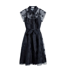 Tess Sheer Polka Dot Flared Dress