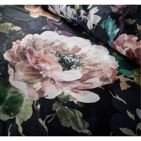Vantona Bea Duvet Set in multi, dark background with oversized blush and green floral print, 100% cotton