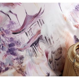 Vantona Oriental Duvet Set in multi, featuring abstract purple, pink and gold watercolour floral print on white cotton fabric