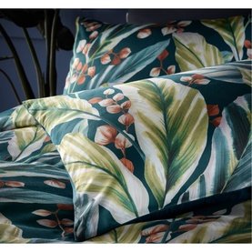 Vantona Twilight Leaves Duvet Set in multi, featuring bold tropical leaf and floral print in teal, green and rust tones