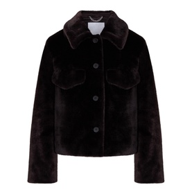 Aligne brown faux fur jacket with shirt collar, front button fastening and dual chest pockets