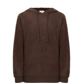 Aligne brown 100% wool hooded pullover with drawstring hood and ribbed cuffs and hem