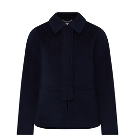Aligne blue wool-blend jacket with pointed collar, concealed front fastening and front patch pockets