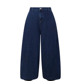 Aligne blue wide-leg cropped jeans with high waist, belt loops, and button fastening in dark denim wash