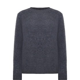 Aligne Adrianna Fuzzy Sweater in grey, crew neck, balloon sleeves, ribbed trims, 100% wool fuzzy knit